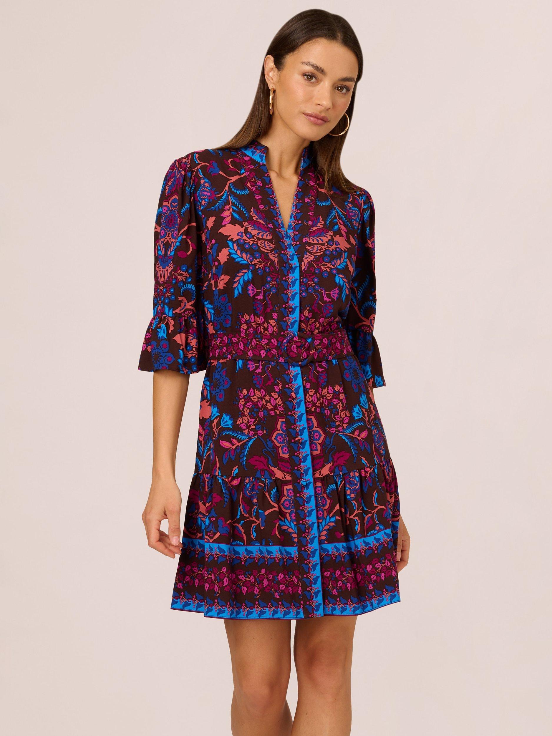 Adrianna by Adrianna Papell Floral Flounce Dress, Brown/Multi