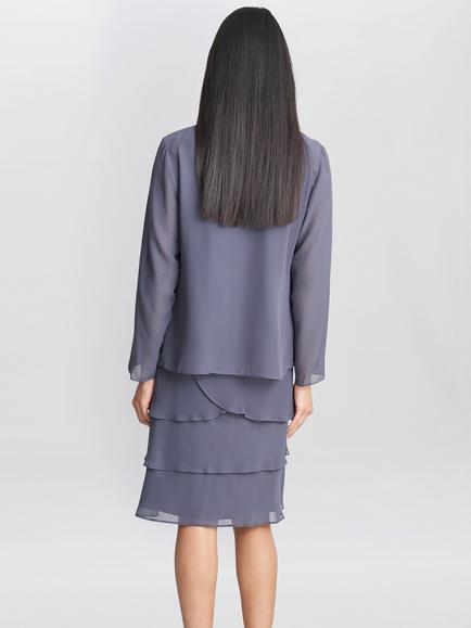 Gina Bacconi Leigh Embellished Tiered Sequin Jacket Dress, Steel - view 2, Steel