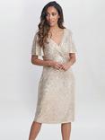 Gina Bacconi Krista V-Neck Twist Sequin Dress, Taupe