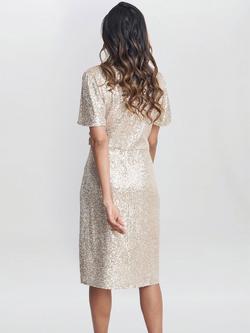 Gina Bacconi Krista V-Neck Twist Sequin Dress, Taupe - view 2, Taupe