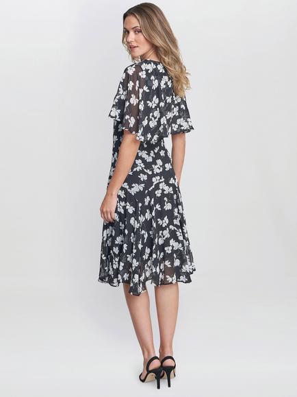 Gina Bacconi Annette Floral Chiffon Dress, Black/White - view 2, Black/White