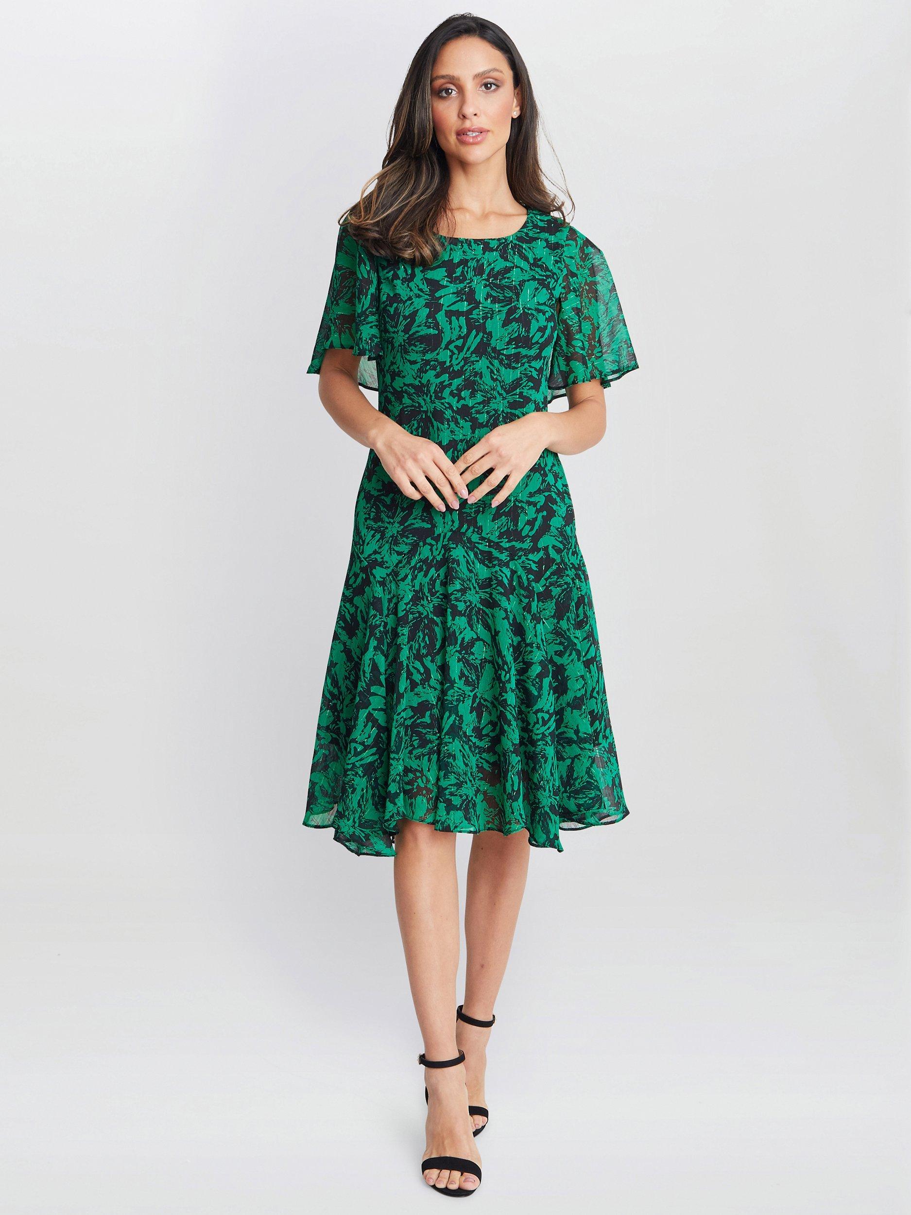 Gina Bacconi Annette Chiffon Dress Green Black