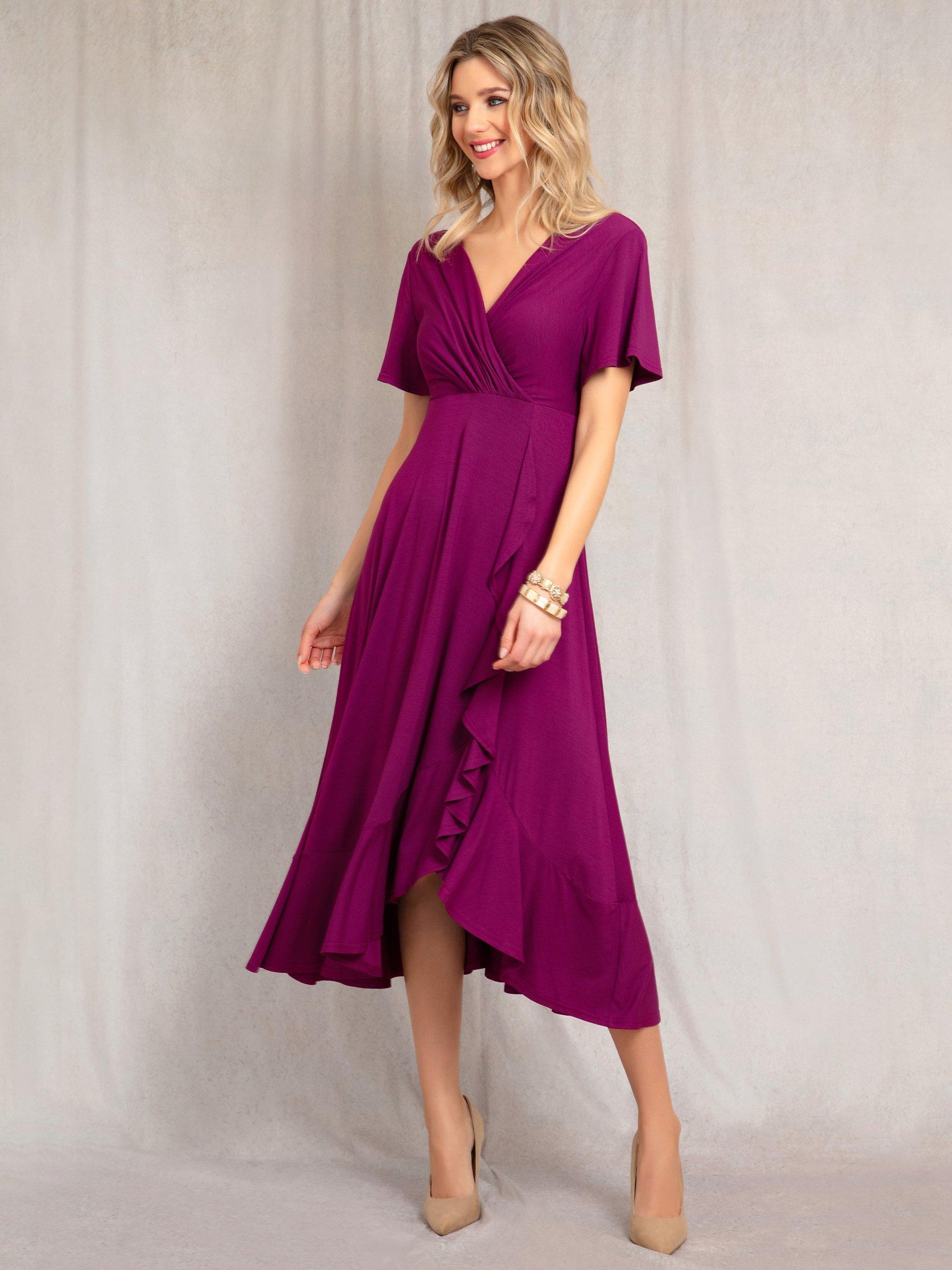 Product image 2 of 8, which shows Alie Street Waterfall Faux Wrap Dress, Plum Wine, 6-8