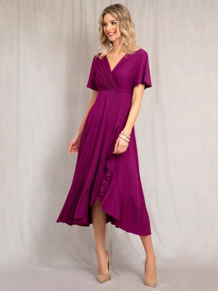 Alie Street Waterfall Faux Wrap Dress, Plum Wine - view 2, Plum Wine