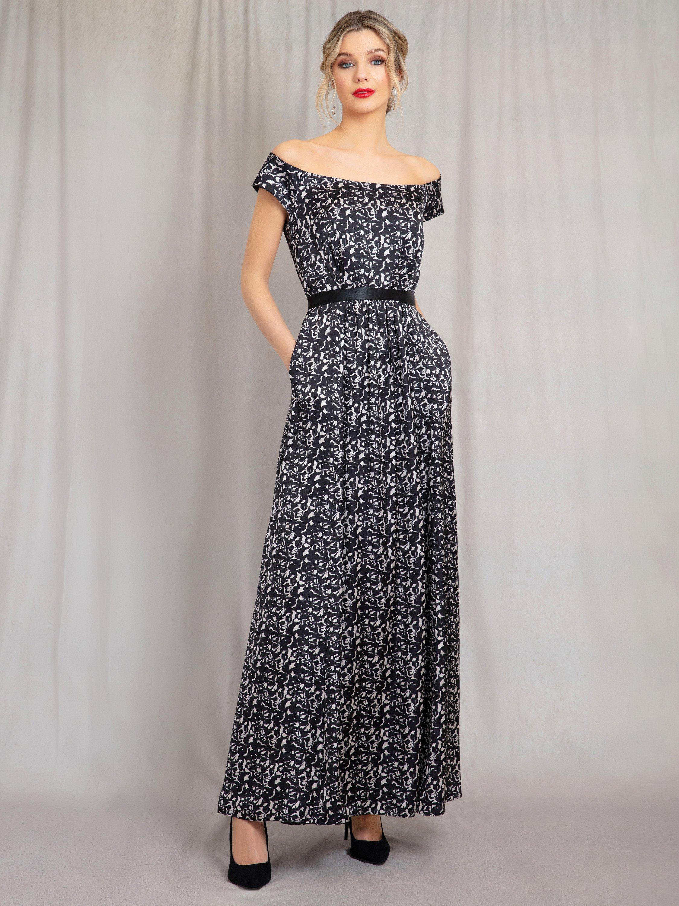 Product image 3 of 9, which shows Alie Street Margo Monochrome Maxi Dress, Monochrome Flourish, 6-8
