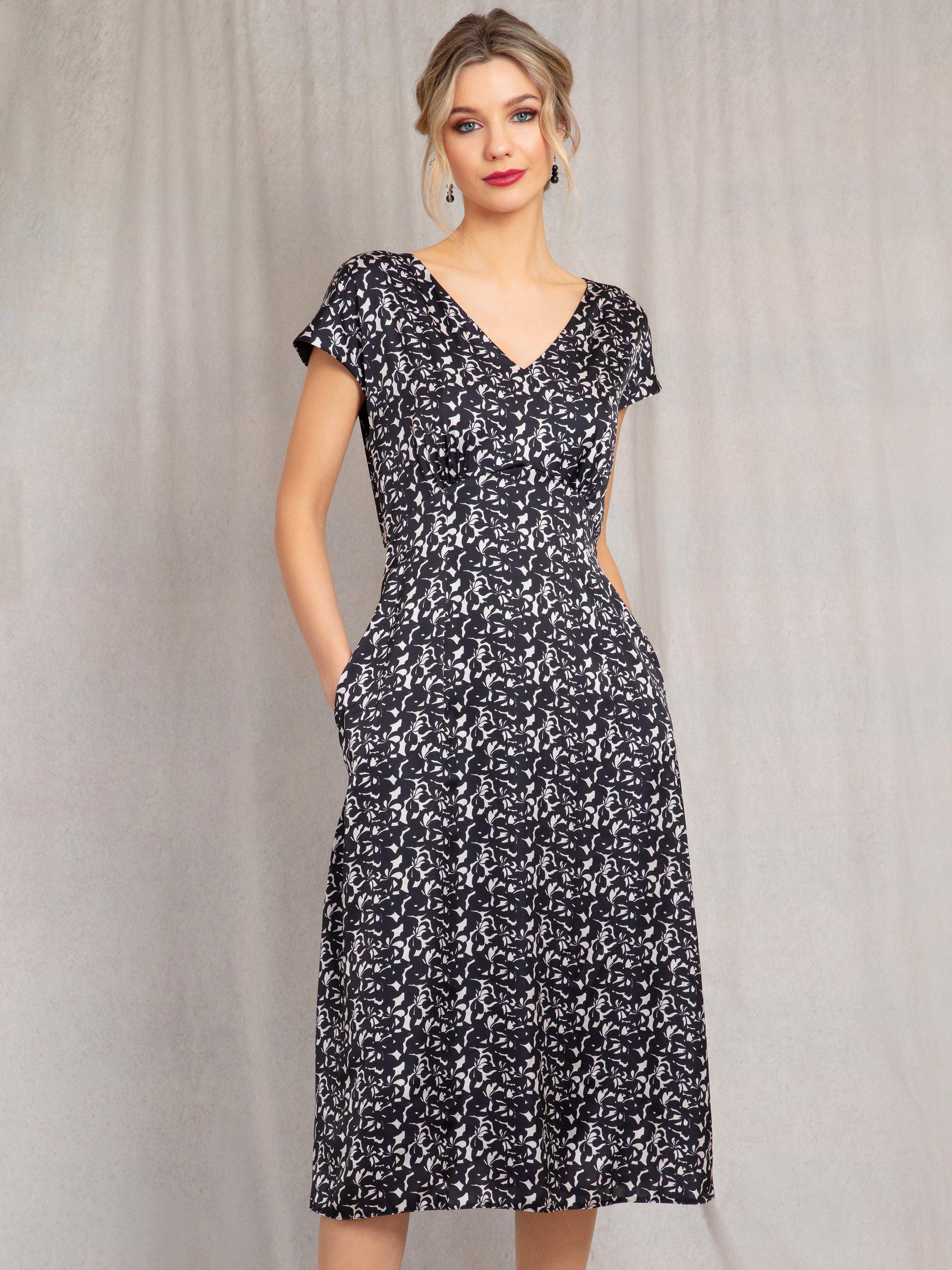 Product image 2 of 7, which shows Alie Street Nova Satin Dress, Monochrome Flourish, 6-8