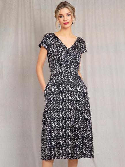 Alie Street Nova Satin Dress, Monochrome Flourish - view 2, Monochrome Flourish