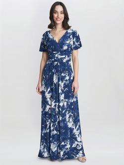 Gina Bacconi Emily Jersey Maxi Dress, Navy/White, Navy/White