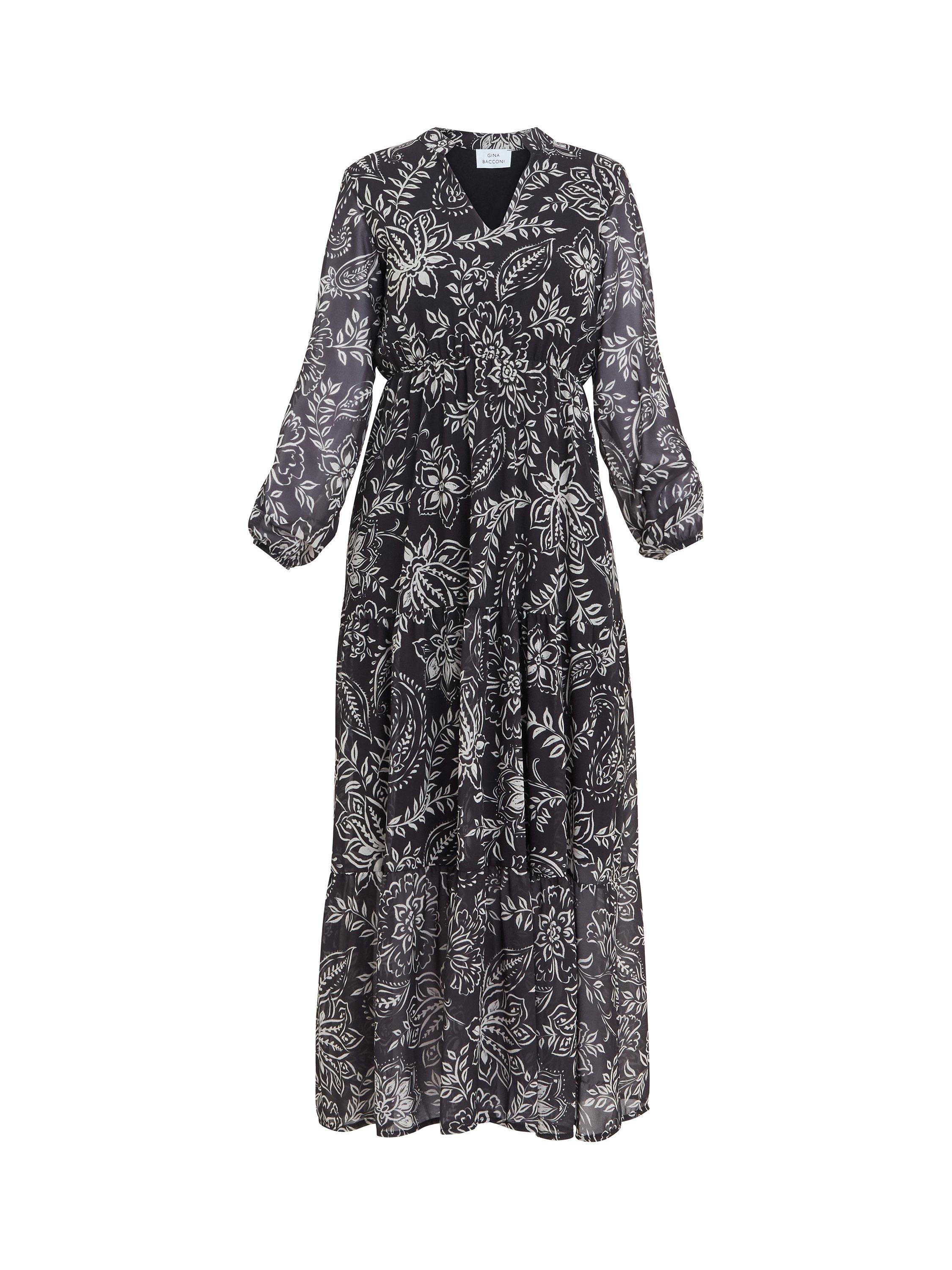Product image 2 of 2, which shows Gina Bacconi Iona Print Stand Collar Dress, Black/Cream, S