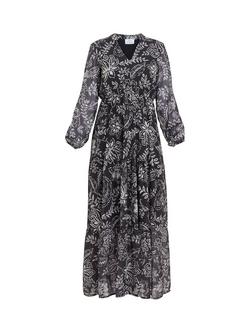 Gina Bacconi Iona Print Stand Collar Dress, Black/Cream - view 2, Black/Cream