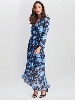 Gina Bacconi Norma Belted Maxi Dress, Navy/Multi, Navy/Multi