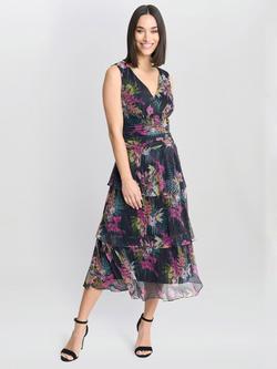 Gina Bacconi Nina Floral Sleeveless Dress, Black/Multi, Black/Multi