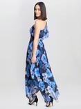 Gina Bacconi Briana Asymetric Floral Dress, Black/Royal Blue