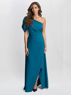 Gina Bacconi Tori Asymmetric Crepe Maxi Dress, Light Navy, Light Navy