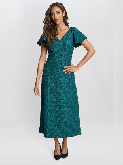 Gina Bacconi Claudina Jacquard Dress, Forest Green, Forest Green