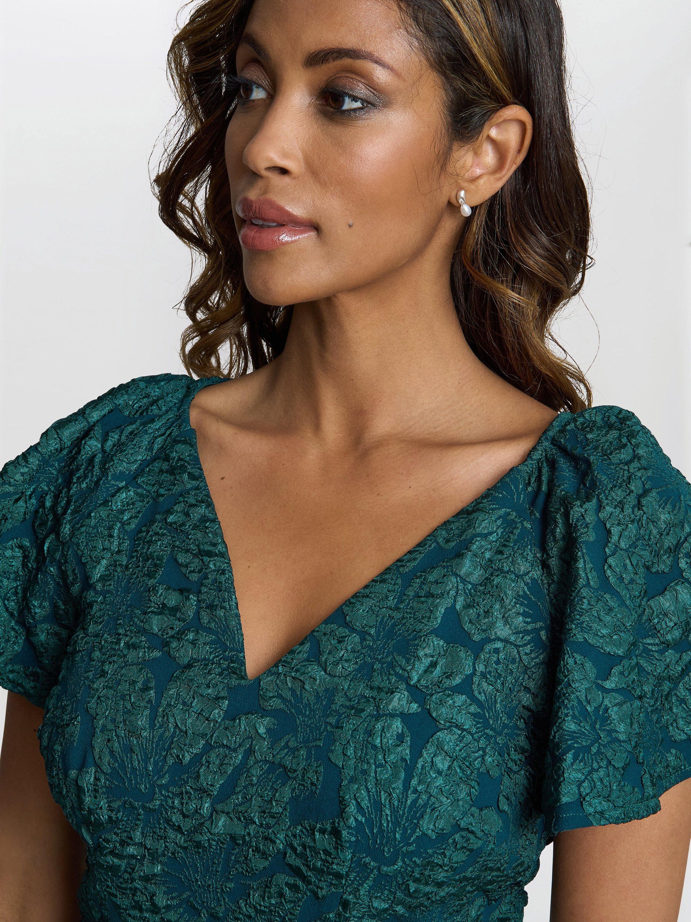 Product image 5 of 5, which shows Gina Bacconi Claudina Jacquard Dress, Forest Green, 6