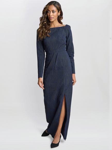 Gina Bacconi Amira Stretch Jacquard Maxi Dress, Navy, Navy