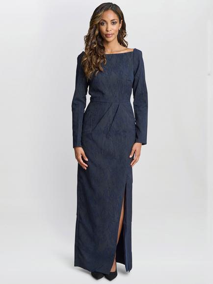 Gina Bacconi Amira Stretch Jacquard Maxi Dress, Navy - view 2, Navy