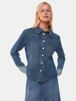 Whistles Patchwork Denim Shirt, Blue, Blue