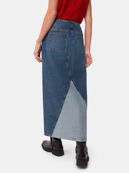 Whistles Patchwork Denim Midi Skirt, Blue - view 2, Blue