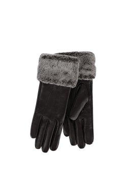 totes Isotoner Women's Leather Faux Fur Cuff Gloves, Black, Black