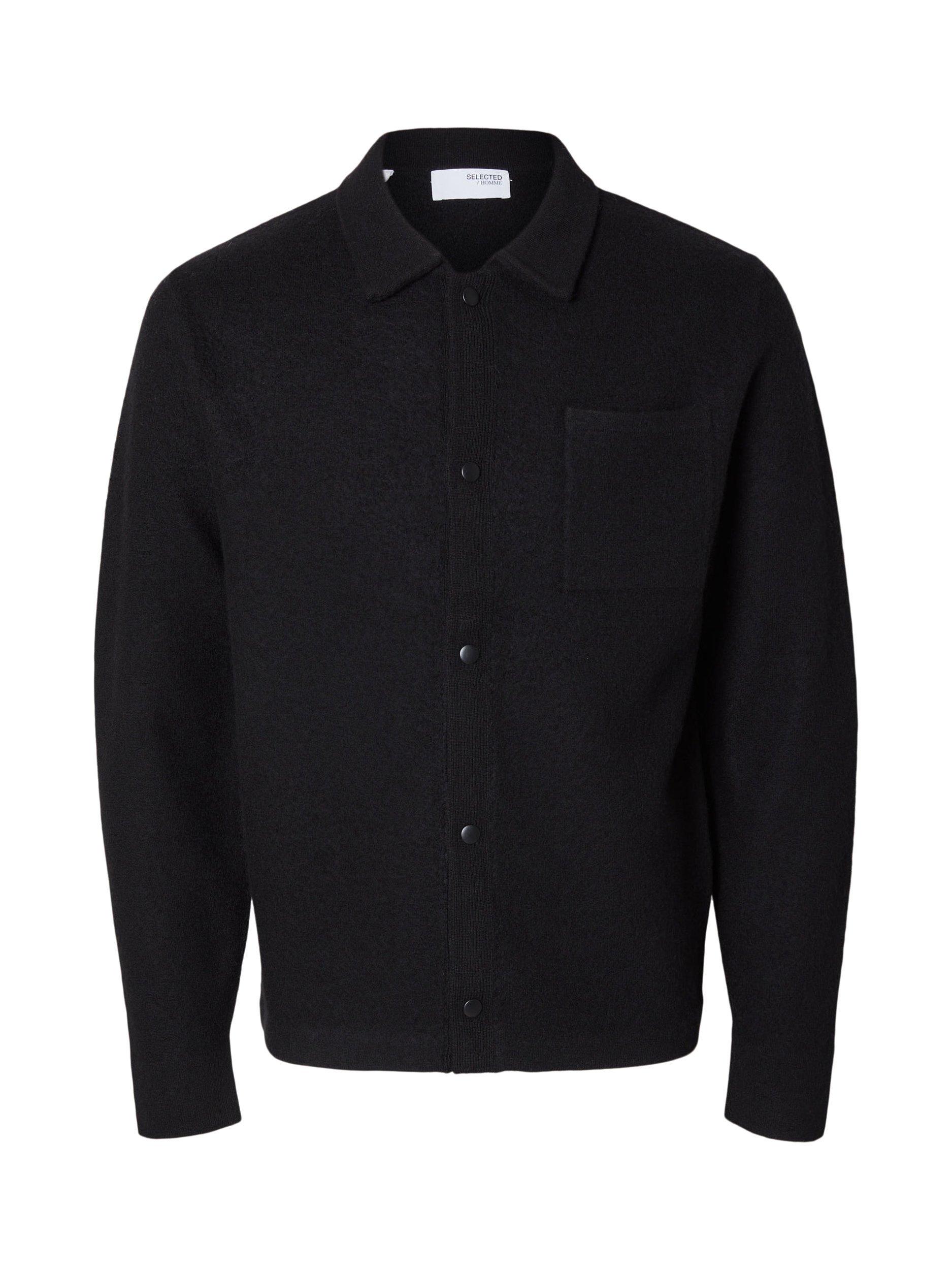 Selected Wool Regular Fit Shirt, Black