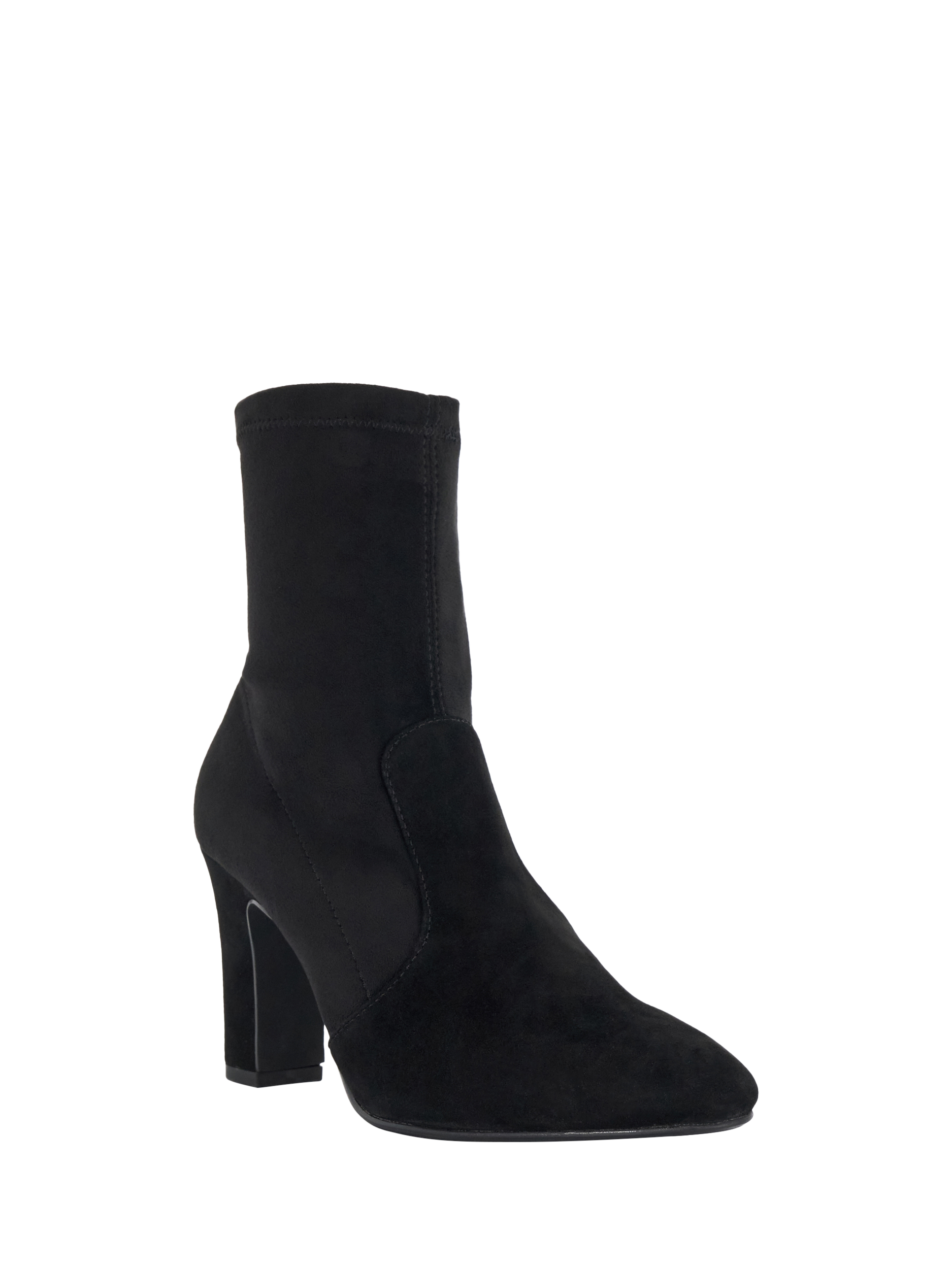Product image 3 of 6, which shows Dune Optilly Wide Fit Suede Heeled Sock Boots, Black, EU36