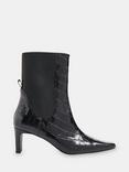 Whitsles Darla Croc Effect Leather Heeled Pointed Boots, Black
