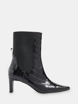 Whitsles Darla Croc Effect Leather Heeled Pointed Boots, Black, Black