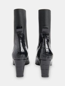 Whitsles Darla Croc Effect Leather Heeled Pointed Boots, Black - view 2, Black