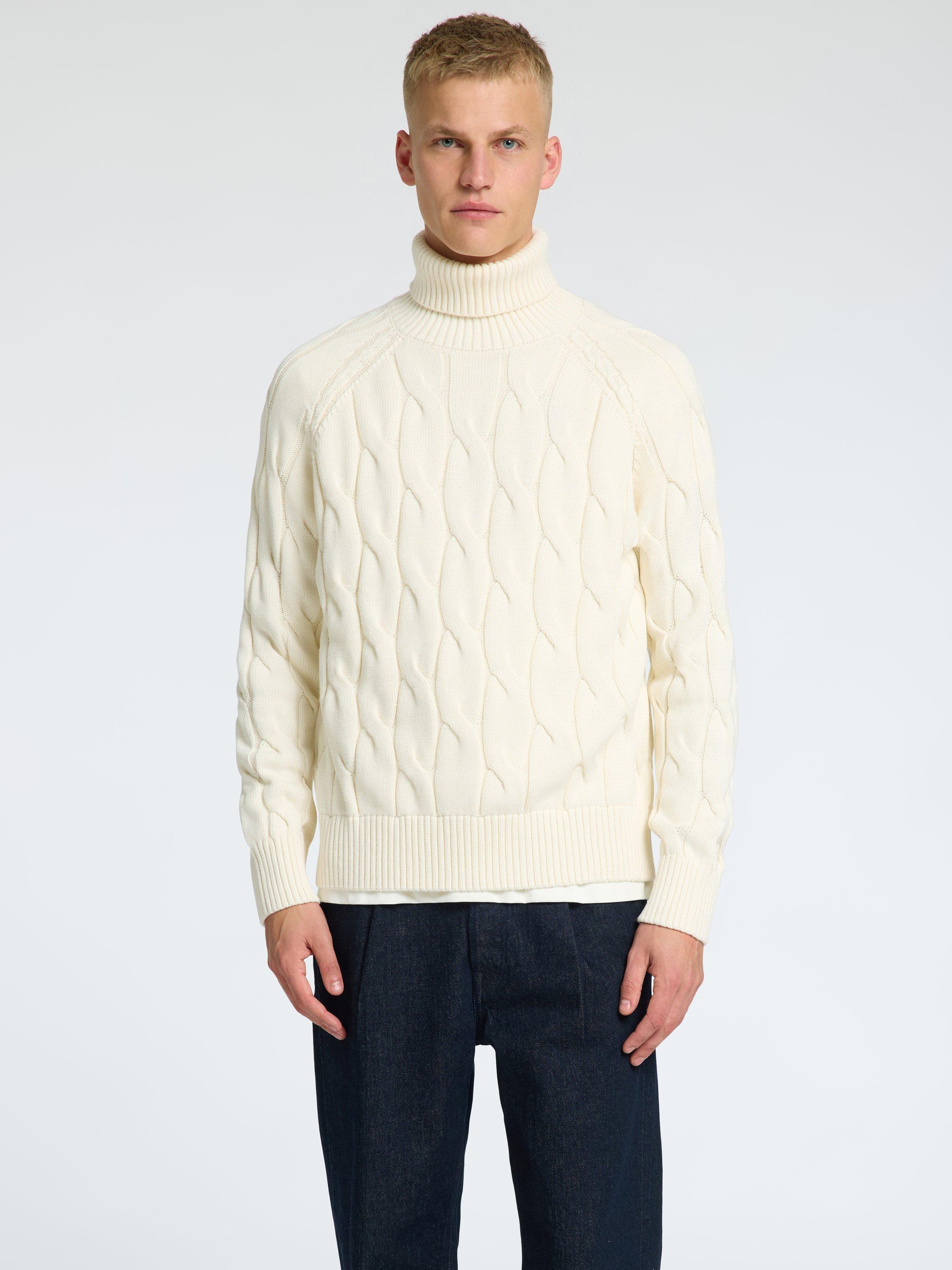 Product image 1 of 6, which shows SELECTED HOMME Cable Knit Roll Neck Jumper, Tofu, S