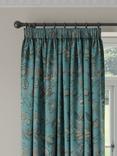 John Lewis Cordelia Floral Weave Pair Lined Pencil Pleat Curtains, Soft Teal