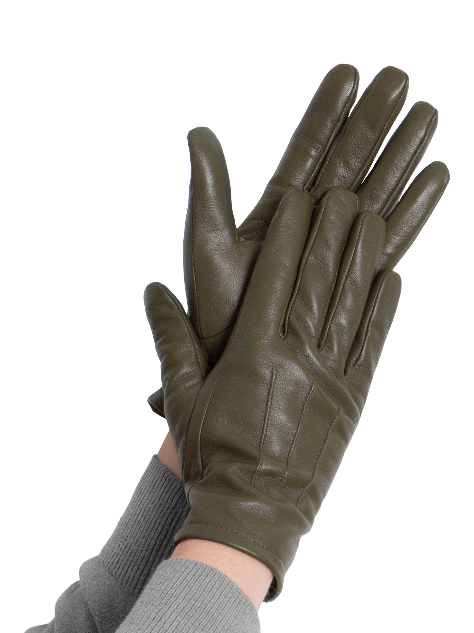 Product image 2 of 2, which shows totes 3 Point Leather Smartouch Gloves, Khaki, S