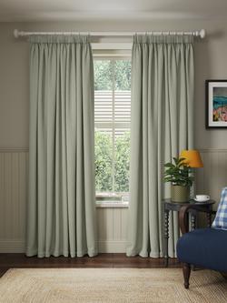 John Lewis Mara Diamond Weave Pair Lined Pencil Pleat Curtains - view 2, Sage