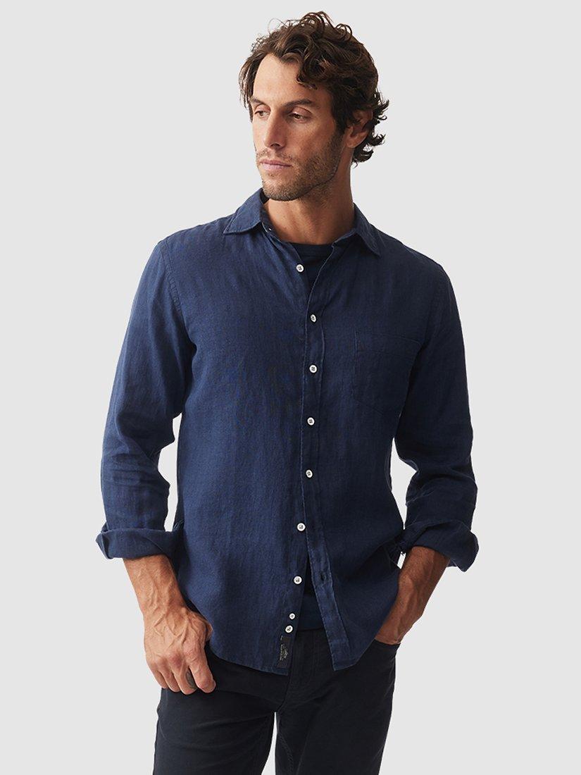 Product image 1 of 3, which shows Rodd & Gunn Coromandel Linen Slim Fit Long Sleeve Shirt, Navy, XL