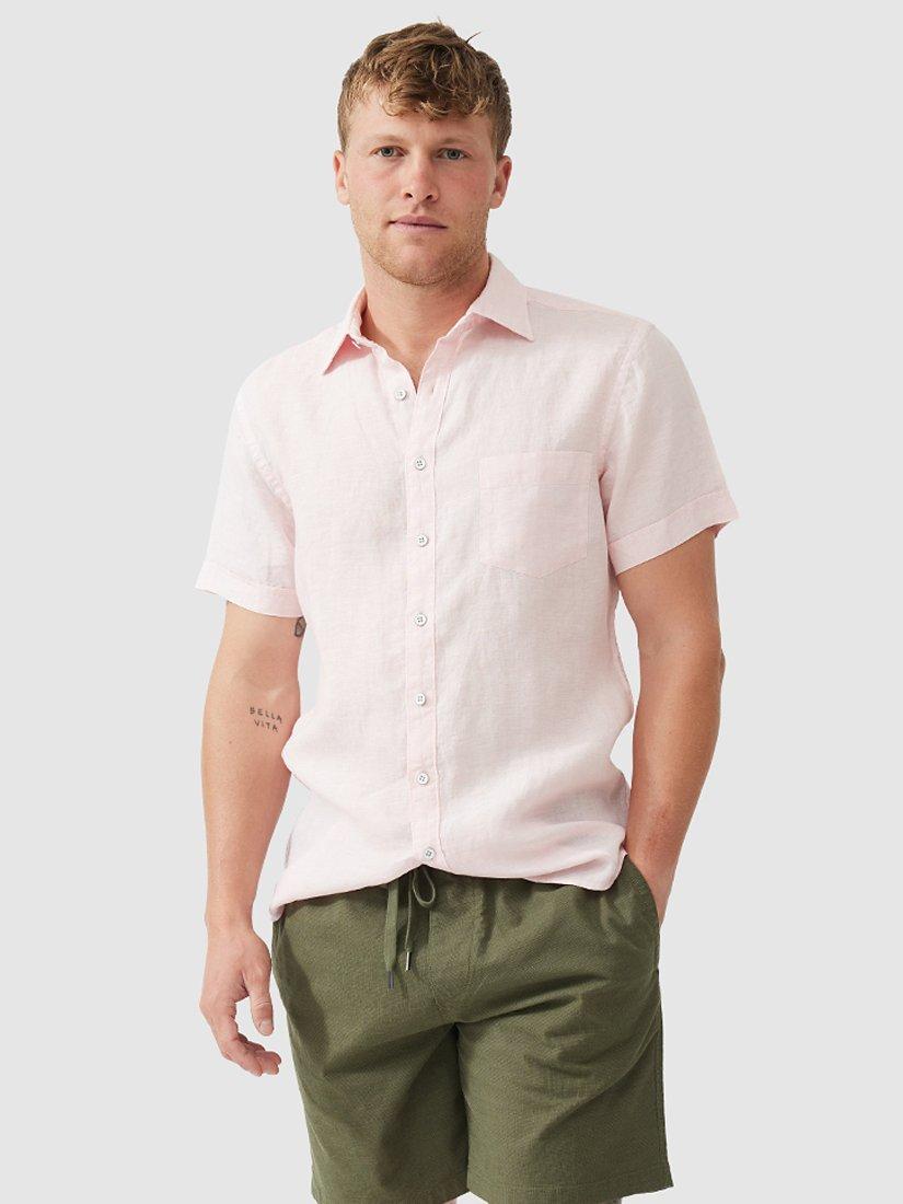 Product image 1 of 5, which shows Rodd & Gunn Palm Beach Linen Slim Fit Short Sleeve Shirt, Rosewater, S