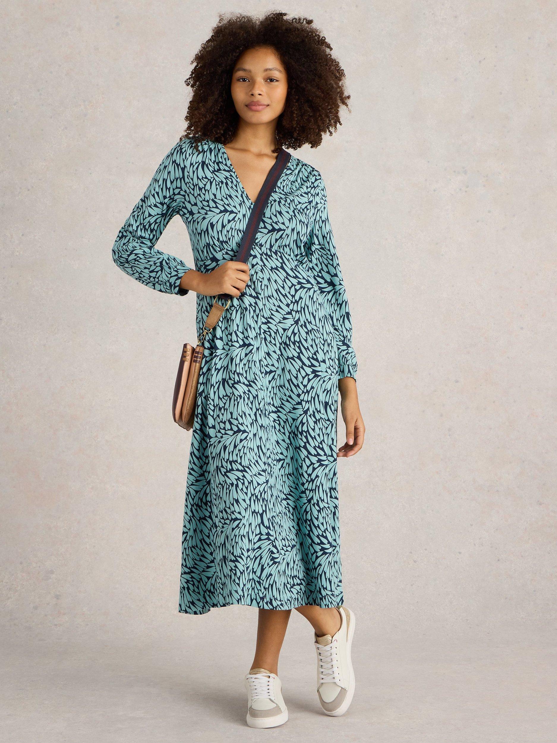 White Stuff Petite Megan Organic Cotton Blend Dress Blue