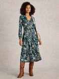 White Stuff Megan Floral Organic Cotton Blend Dress, Teal/Multi