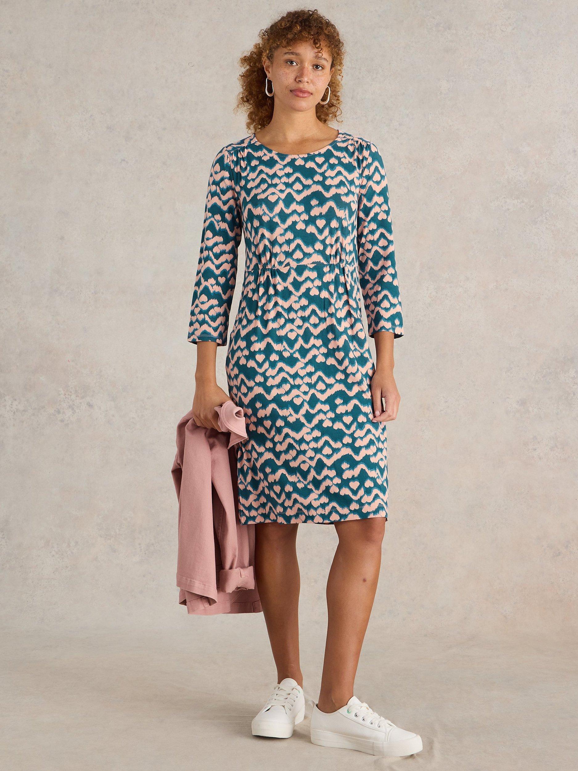 Product image 1 of 6, which shows White Stuff Tallie Abstract Dress, Teal/Multi, 12