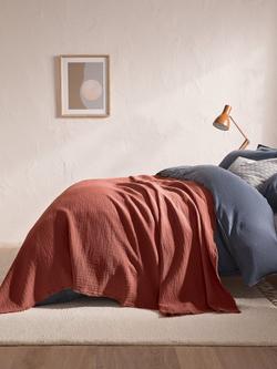 John Lewis Washed Cotton Bedspread - view 2, Baked Clay