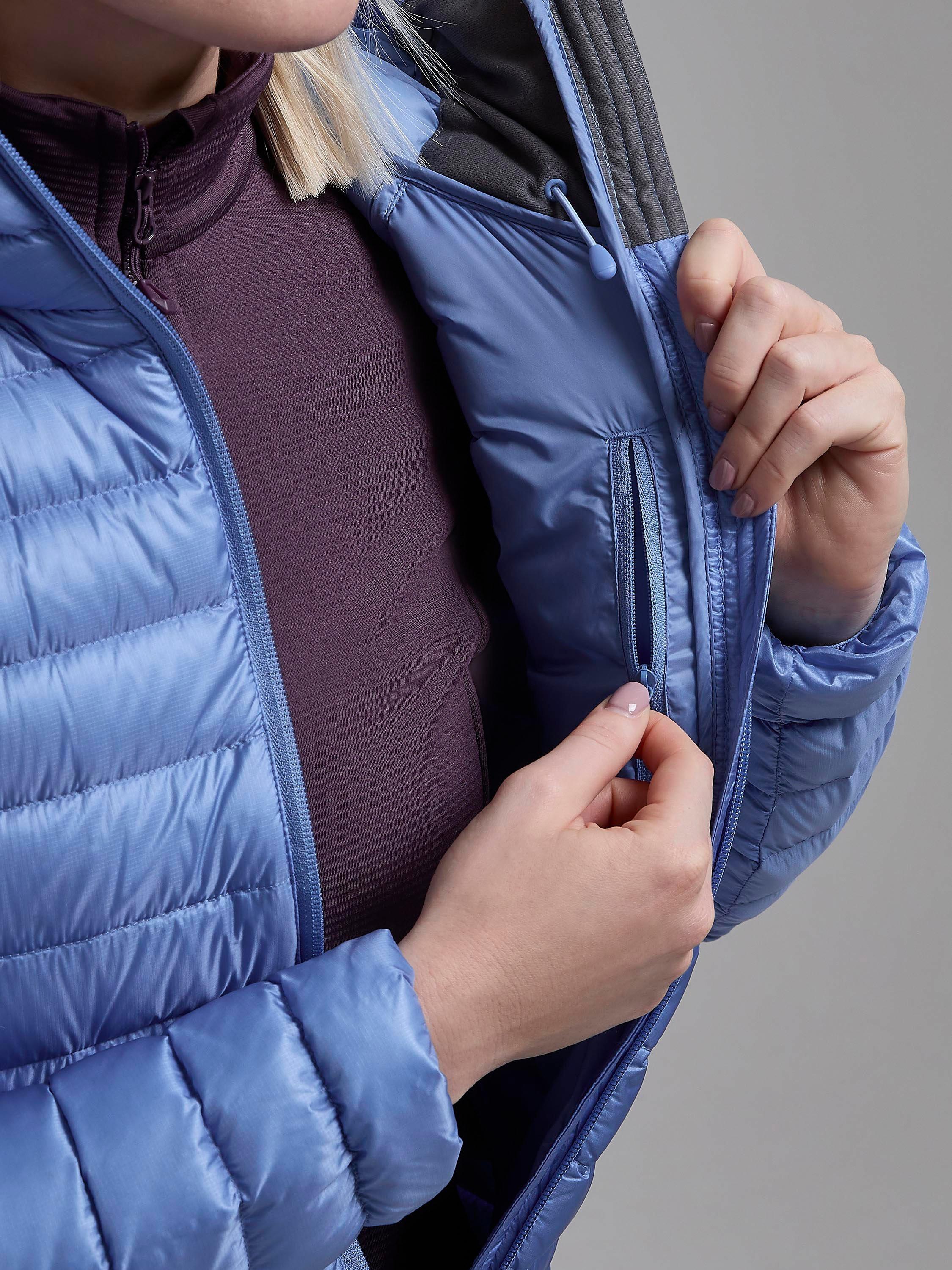 Product image 5 of 9, which shows Montane Anti-Freeze Women's Recycled Packable Down Jacket, Cornflower, 8