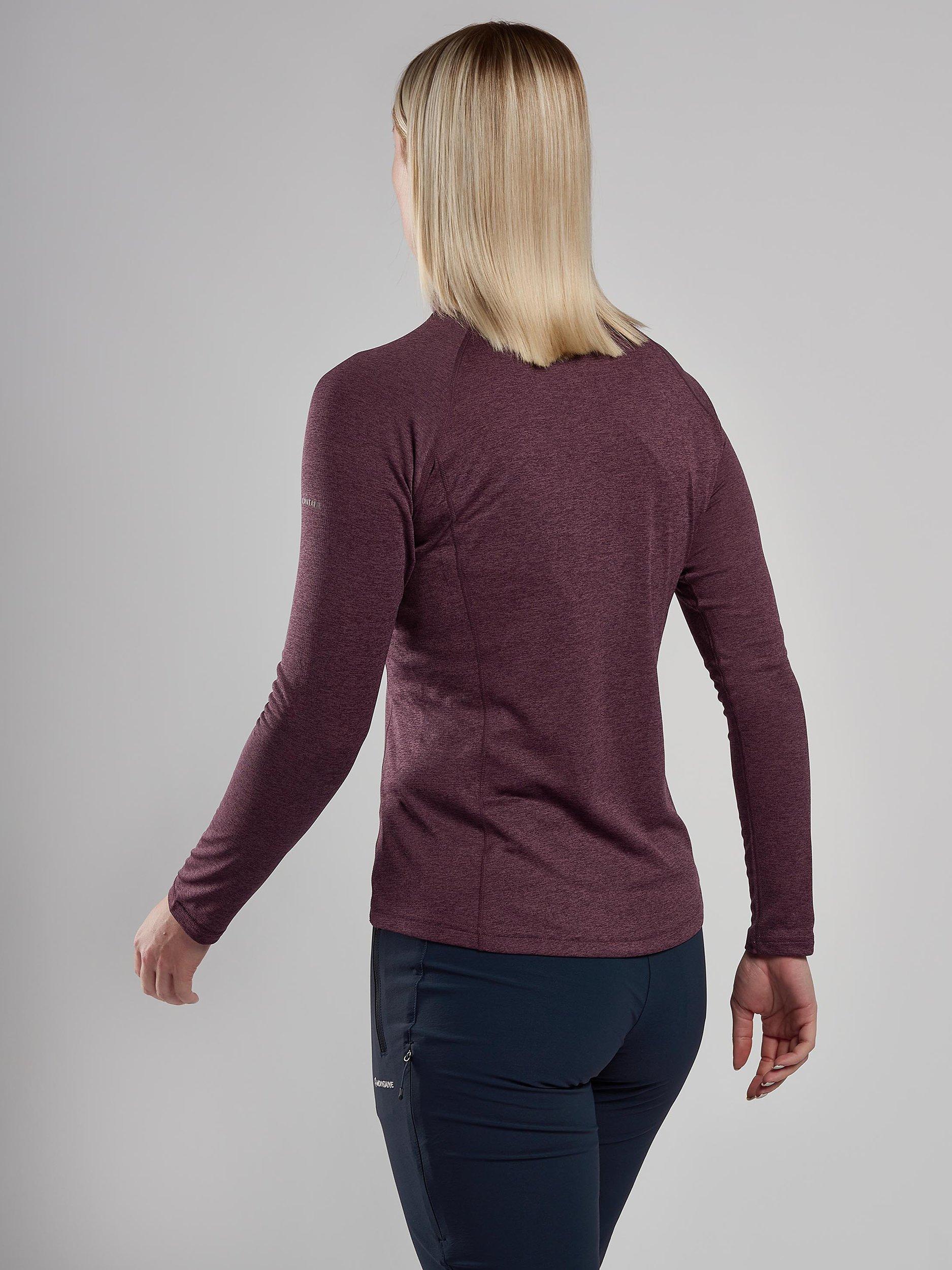 Product image 2 of 3, which shows Montane Women's Dart Zip Neck Long Sleeve T-Shirt, Mulberry, 6