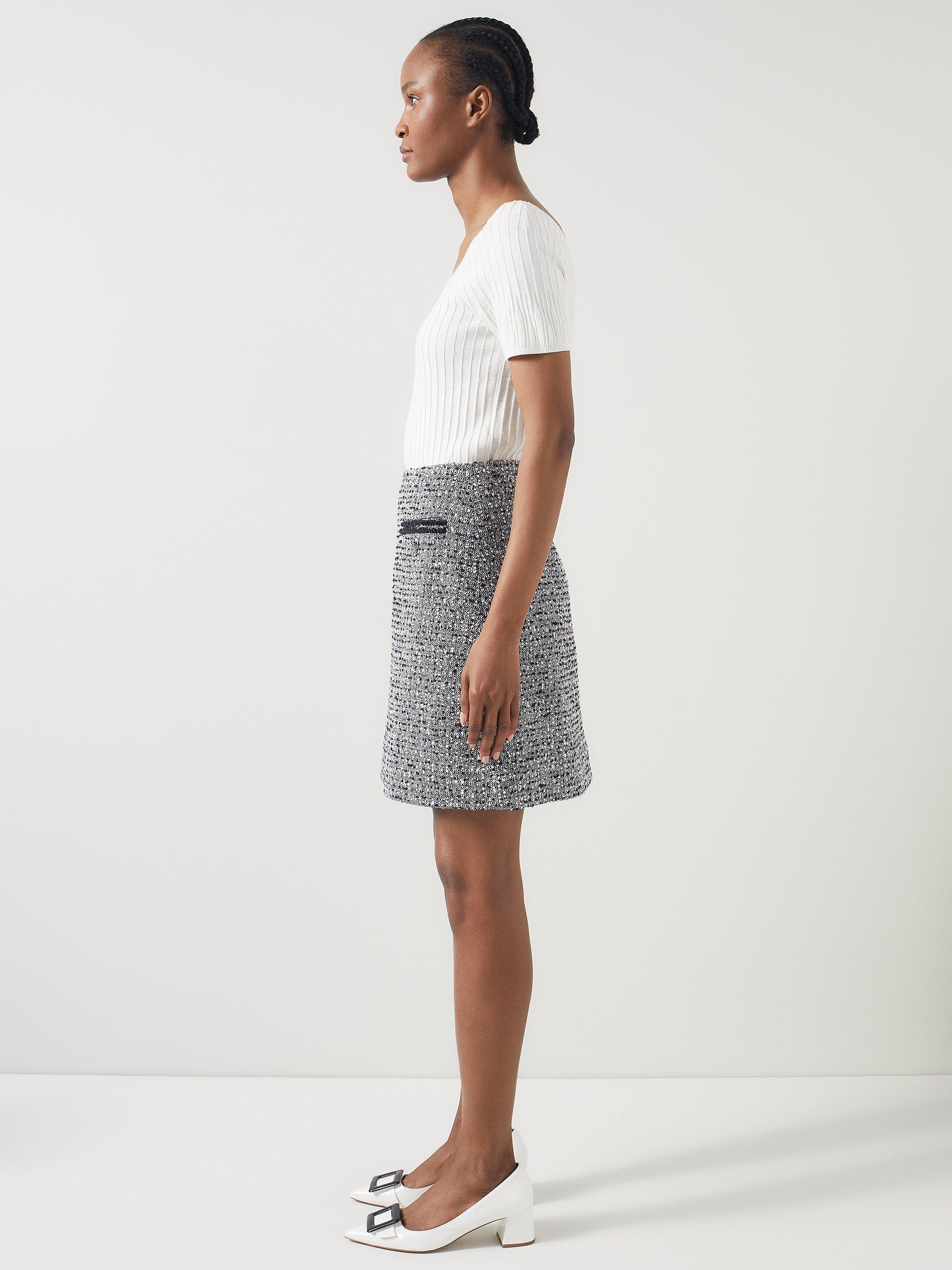 Product image 2 of 5, which shows L.K.Bennett Charlie Tweed Mini Skirt, Black/Cream, 6