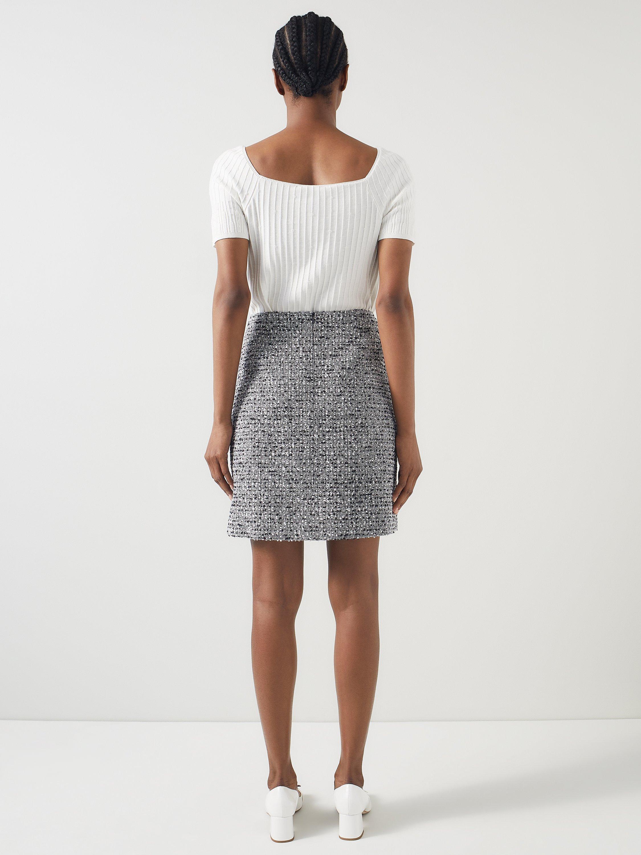 Product image 3 of 5, which shows L.K.Bennett Charlie Tweed Mini Skirt, Black/Cream, 6