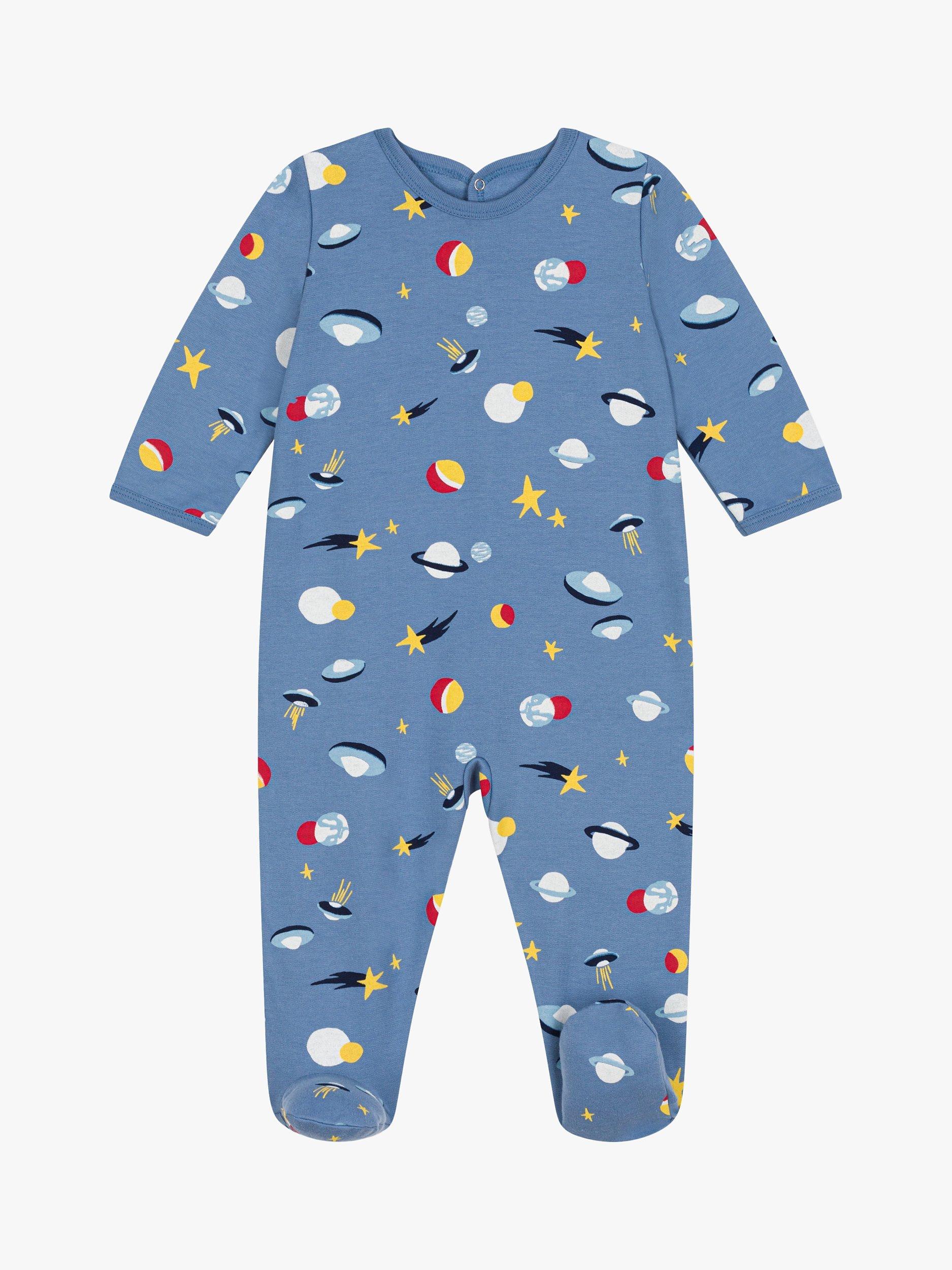 Petit Bateau Baby Brushed Fleece Space Print Sleepsuit, Beach/Multi