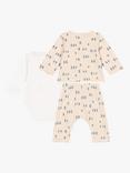 Petit Bateau Baby Three Piece Cotton Fleece Set, Avalanche/Multi