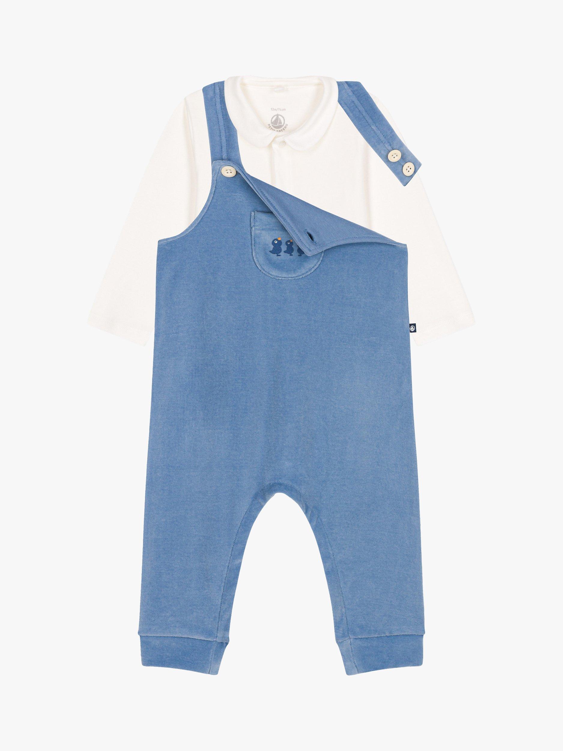Product image 3 of 4, which shows Petit Bateau Baby Cotton Dungaree and Bodysuit Set, Beach, 3 months