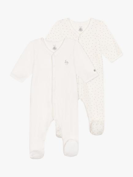 Petit Bateau Baby Soft Velour Sleepsuits, Pack of 2, White/Multi, White/Multi
