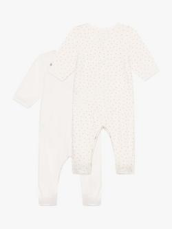 Petit Bateau Baby Soft Velour Sleepsuits, Pack of 2, White/Multi - view 2, White/Multi