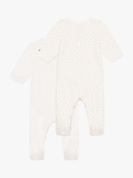 Petit Bateau Baby Soft Velour Sleepsuits, Pack of 2, White/Multi - view 2, White/Multi